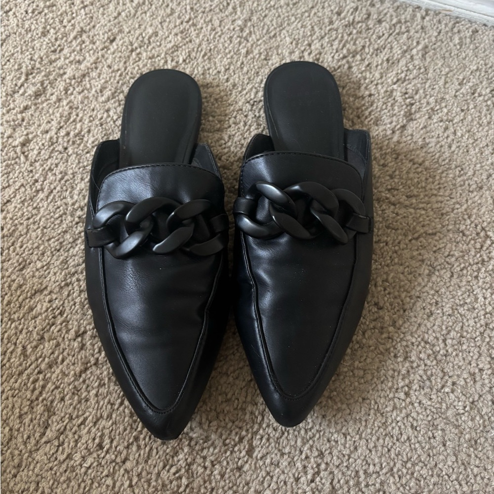Women’s Black A New Day Amber Slip On Mule Flats Shoes Size 7